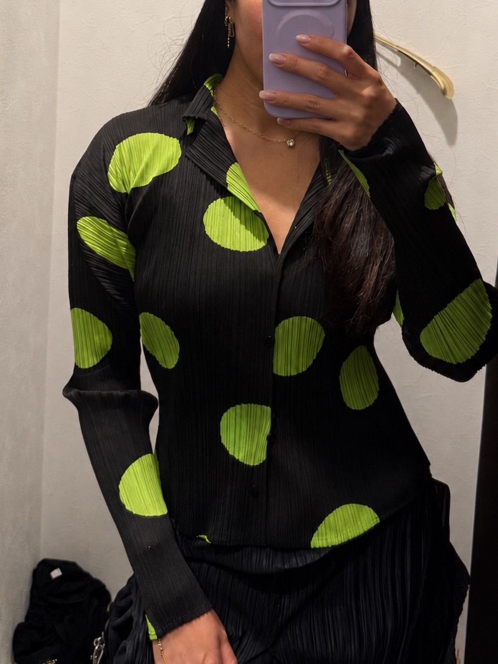 Issey Miyaki Black and Green Polka Dot Top size 3